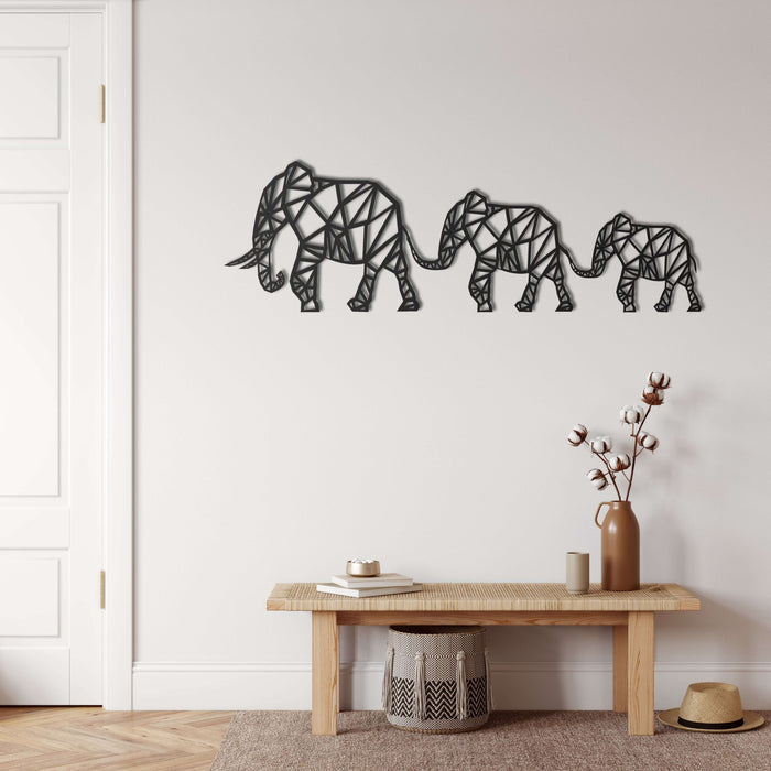 Geometric Elephant Family Metal Wall Art - Decor available at Dekadron for $99.90