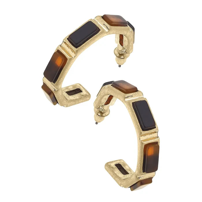 Halston Tortoise Hoop Earrings Gold Tone