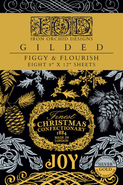 IOD Decor Gilded Foil Transfer Figgy and Flourish 8x12" 8 Sheets Pad by Iron Orchid Designs SALE! SALE!