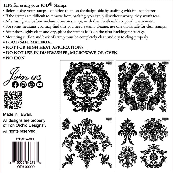 IOD Decor Mini Stamp Velveteen 6"x6" Four Sheets with Case by Iron Orchid Designs Velvetine
