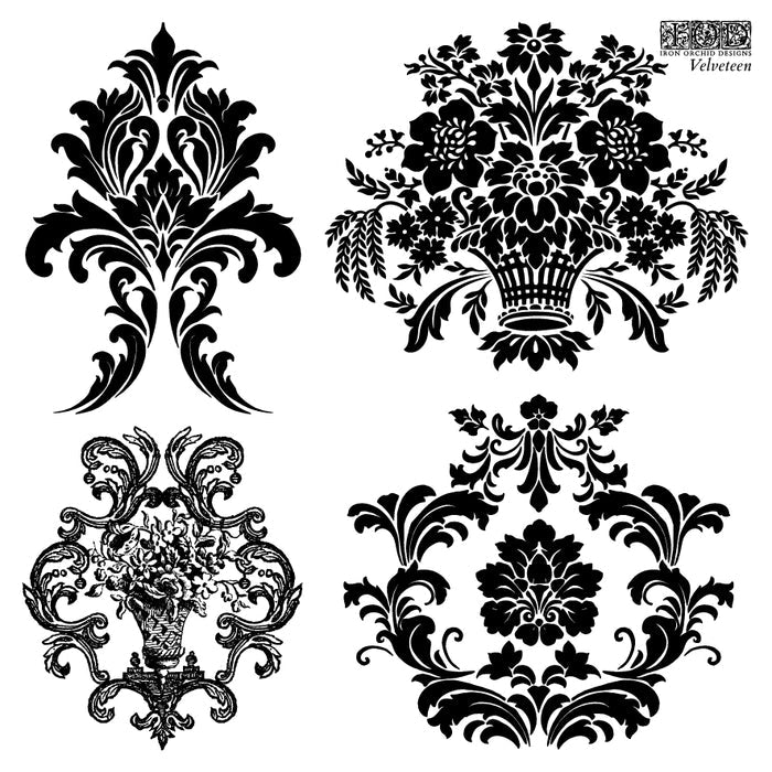 IOD Decor Mini Stamp Velveteen 6"x6" Four Sheets with Case by Iron Orchid Designs Velvetine