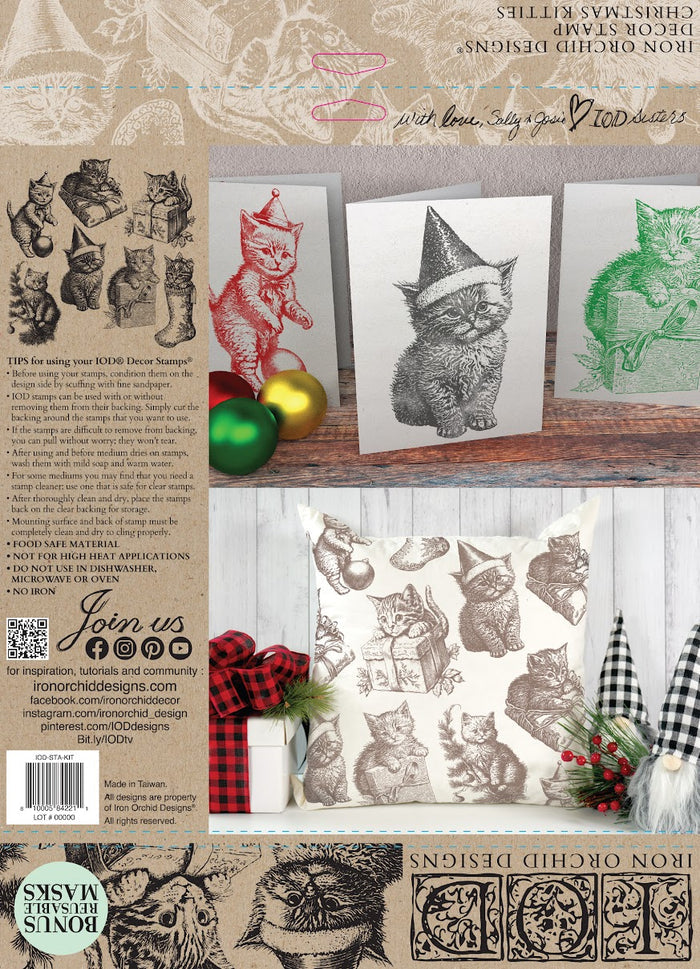 IOD Decor Stamp Christmas Kitties 12x12" by Iron Orchid Designs