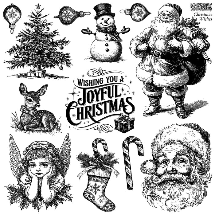 IOD Decor Stamp Christmas Wishes 12" x 12" by Iron Orchid Designs