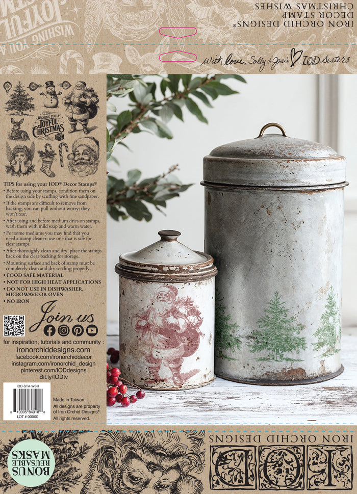 IOD Decor Stamp Christmas Wishes 12" x 12" by Iron Orchid Designs