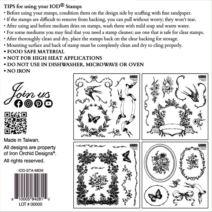 IOD Decor Stamp Countryside Memoirs 6"x6" Four Sheets with Case by Iron Orchid Designs