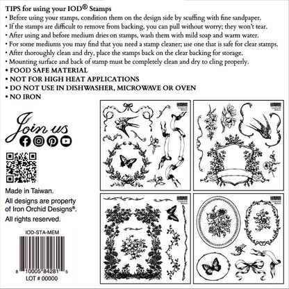 IOD Decor Stamp Countryside Memoirs 6"x6" Four Sheets with Case by Iron Orchid Designs