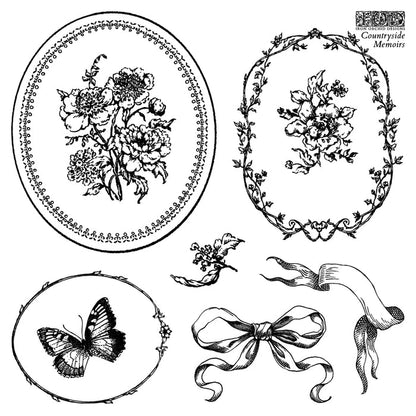 IOD Decor Stamp Countryside Memoirs 6"x6" Four Sheets with Case by Iron Orchid Designs