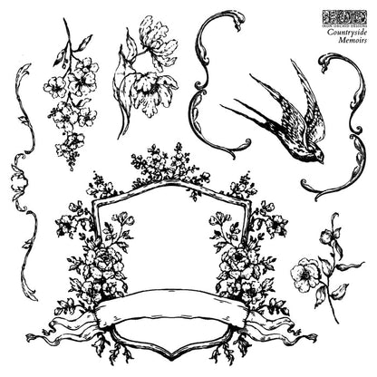 IOD Decor Stamp Countryside Memoirs 6"x6" Four Sheets with Case by Iron Orchid Designs