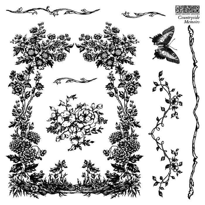 IOD Decor Stamp Countryside Memoirs 6"x6" Four Sheets with Case by Iron Orchid Designs