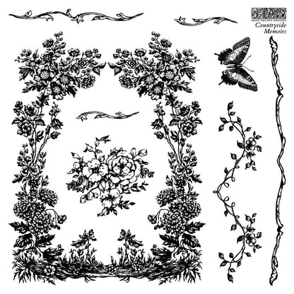 IOD Decor Stamp Countryside Memoirs 6"x6" Four Sheets with Case by Iron Orchid Designs