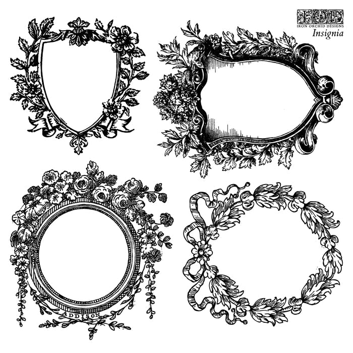 IOD Decor Stamp Insignia 6"x6" Four Sheets with Case by Iron Orchid Designs