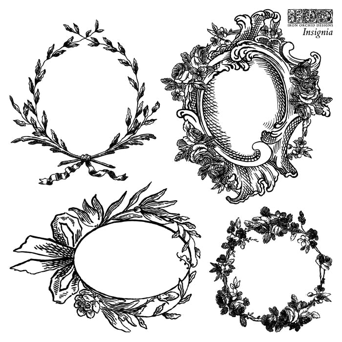 IOD Decor Stamp Insignia 6"x6" Four Sheets with Case by Iron Orchid Designs