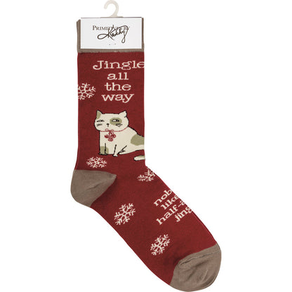 "Jingle All the Way" Funny Cat Socks for Christmas #100-S410