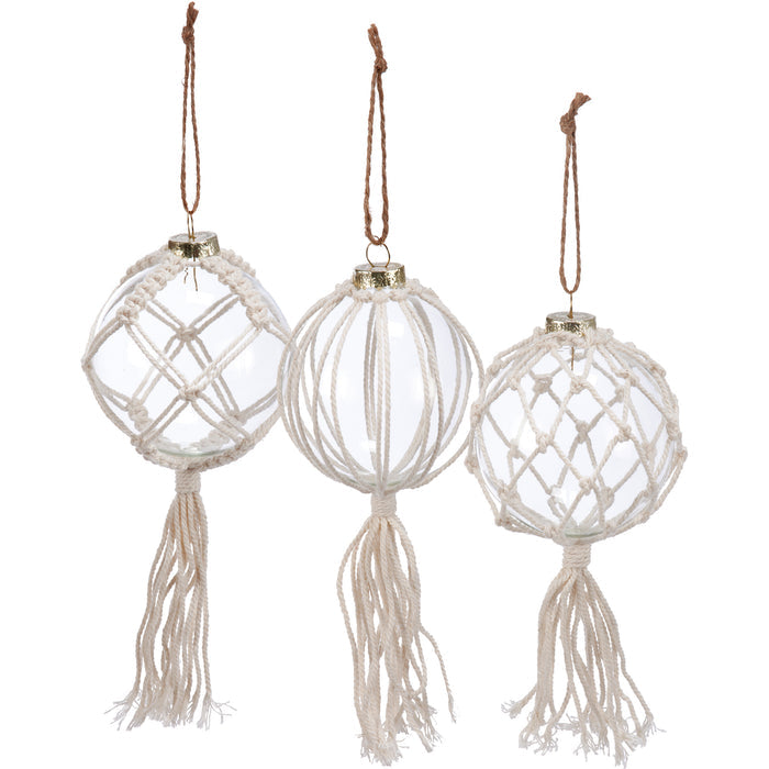 Macrame Glass Orb Christmas Ornament Set of 3 #100-C210