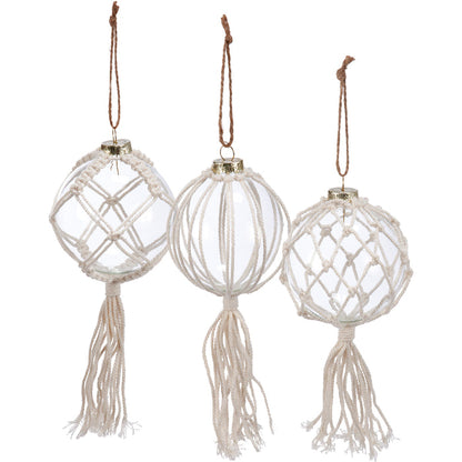 Macrame Glass Orb Christmas Ornament Set of 3 #100-C210