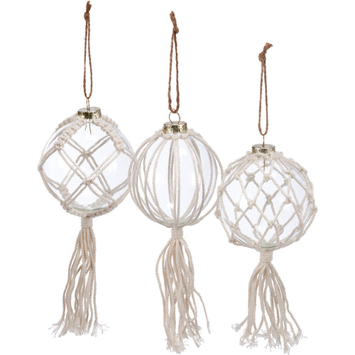 Macrame Glass Orb Christmas Ornament Set of 3 #100-C210
