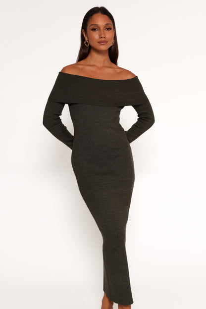 Archie Off The Shoulder Midi Dress - Olive