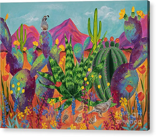 Quail Family Outing - Acrylic Print