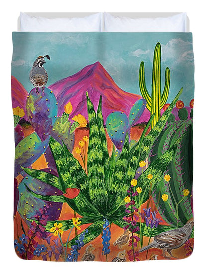 Quail Family Outing - Duvet Cover