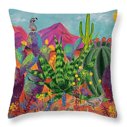 Quail Family Outing - Throw Pillow