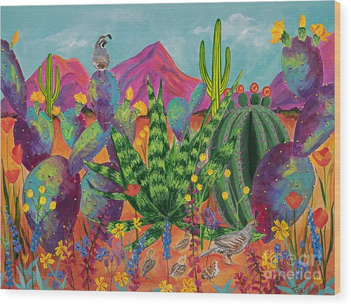 Quail Family Outing - Wood Print