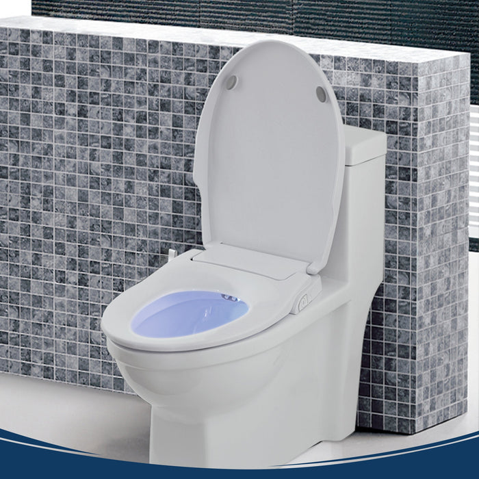 Open Slim Zero Bidet Seat Bidet Toilet Seat in Modern Bathroom Showing Installed and Nightlight
