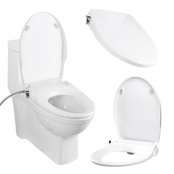 Slim Zero Bidet Seat Bidet installed on Toilet, open Bidet Toilet Seat, and slow closed lid