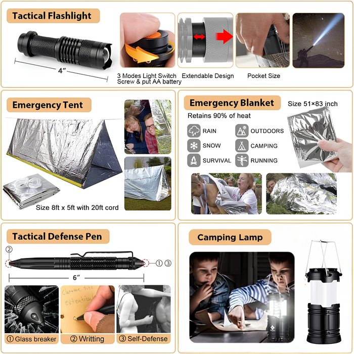 Survival Gear First Aid Kit with Molle System Compatible Bag